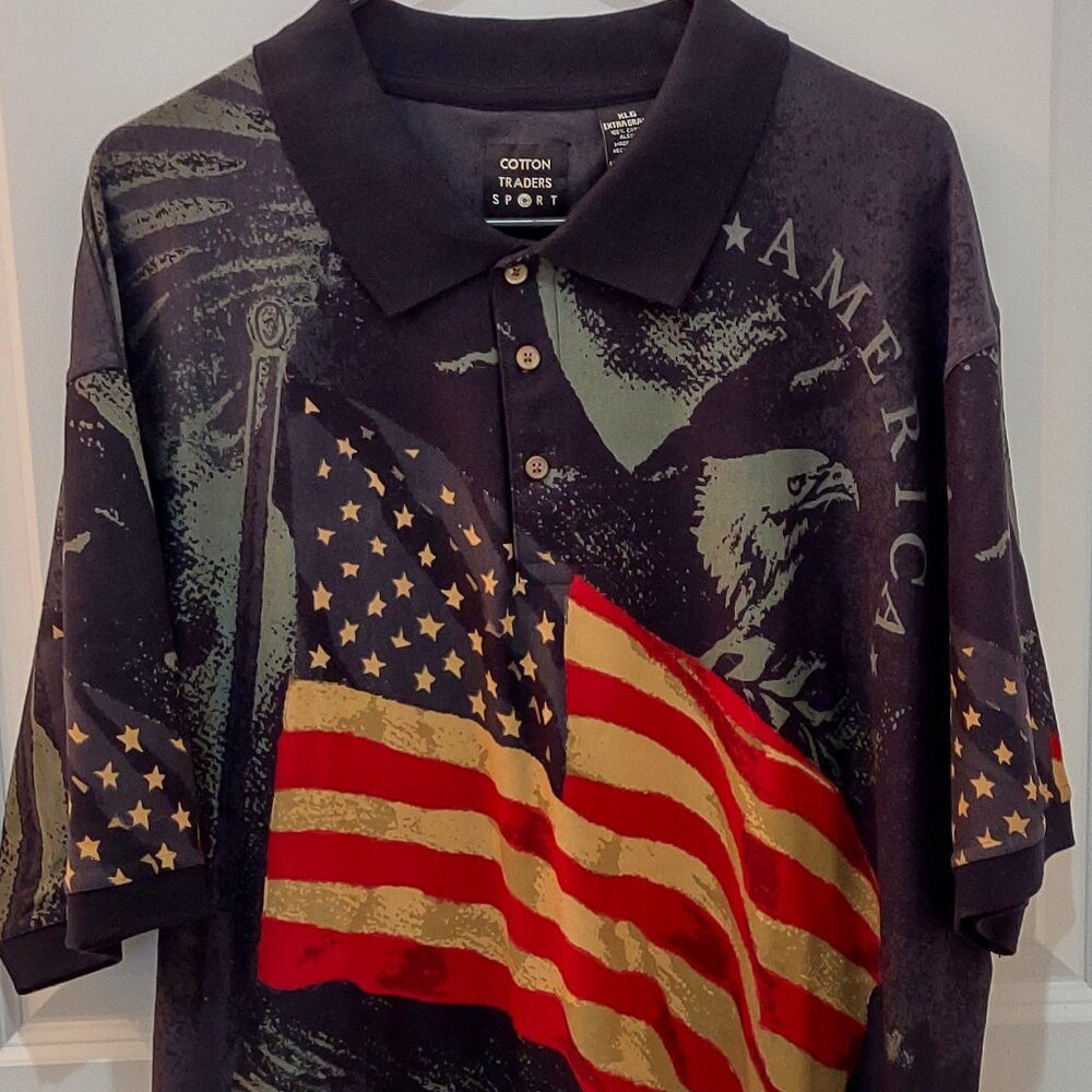 Cotton Traders Sport USA Flag Over Print Polo